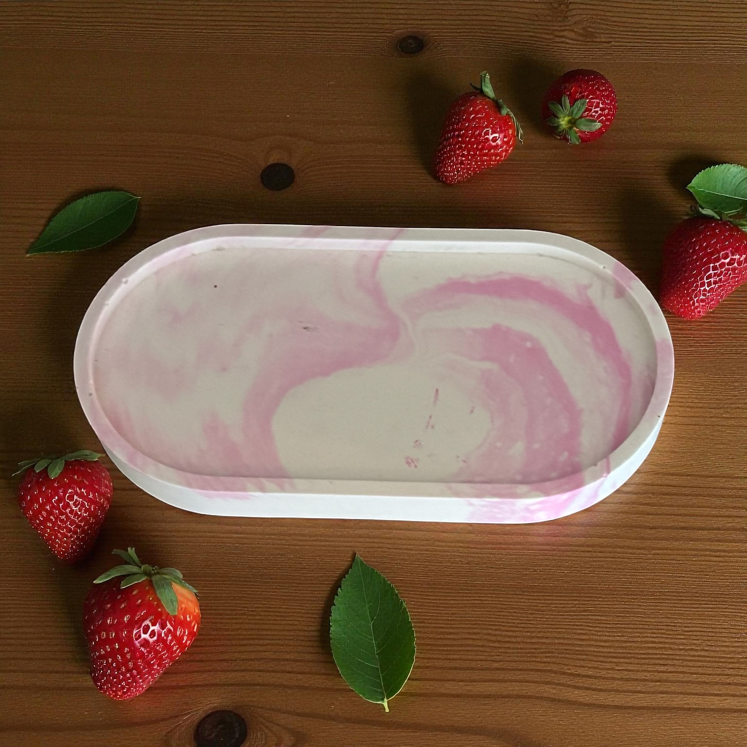 roze gemarmerd ovalen schaaltje - Strawberry